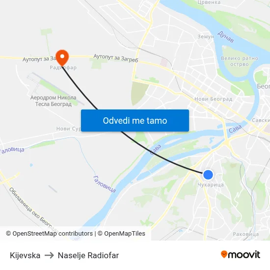 Kijevska to Naselje Radiofar map