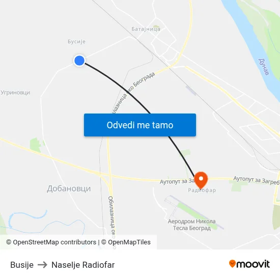 Бусије to Naselje Radiofar map