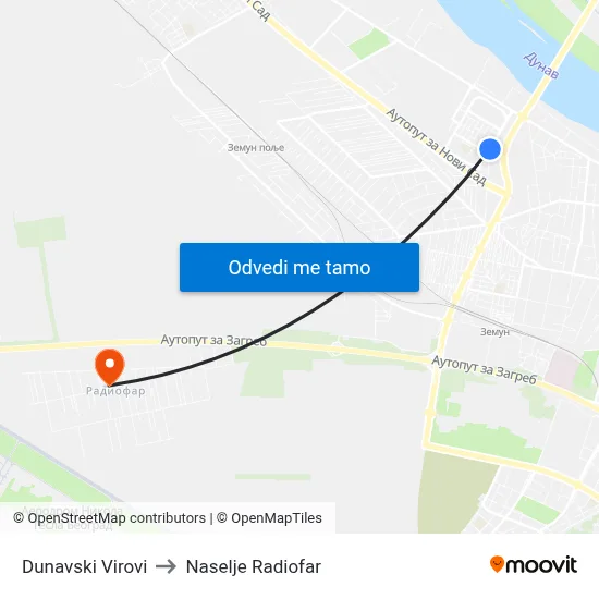 Dunavski Virovi to Naselje Radiofar map