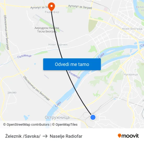 Železnik /Savska/ to Naselje Radiofar map