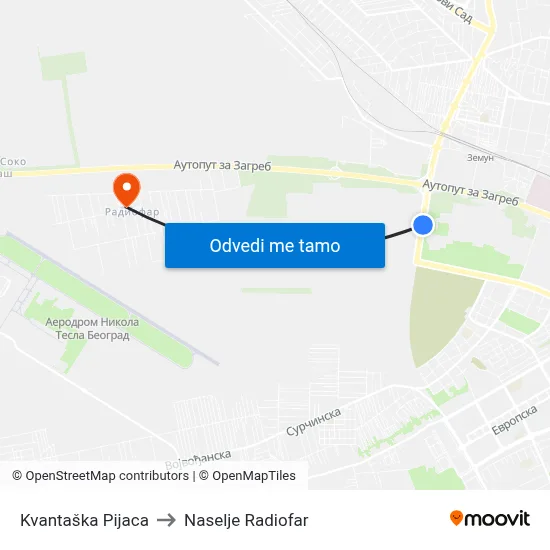 Kvantaška Pijaca to Naselje Radiofar map