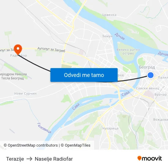 Terazije to Naselje Radiofar map