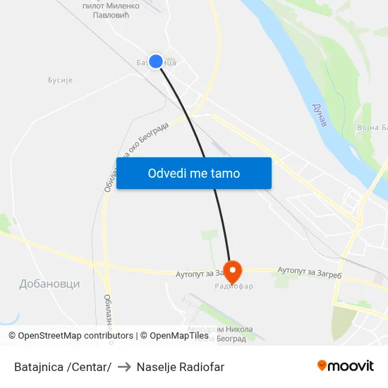 Батајница /Центар/ to Naselje Radiofar map