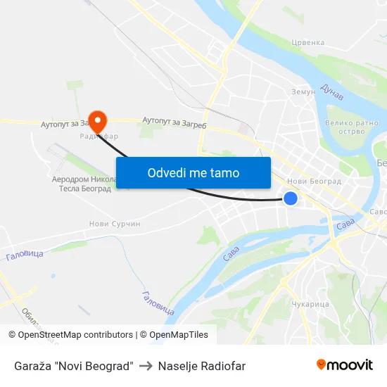 Garaža "Novi Beograd" to Naselje Radiofar map