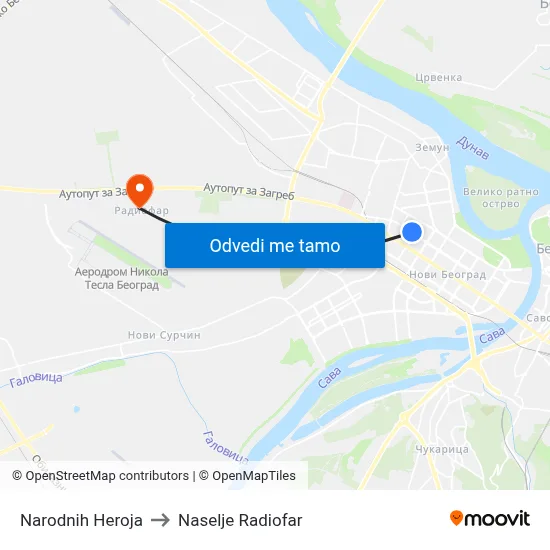 Народних Хероја to Naselje Radiofar map