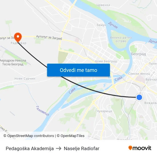Pedagoška Akademija to Naselje Radiofar map