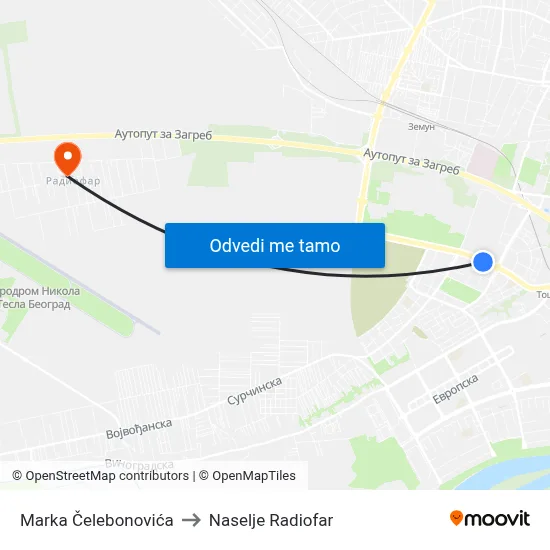Marka Čelebonovića to Naselje Radiofar map