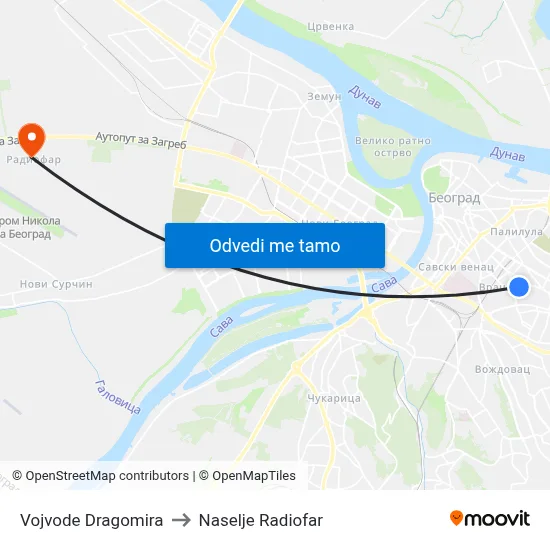 Vojvode Dragomira to Naselje Radiofar map