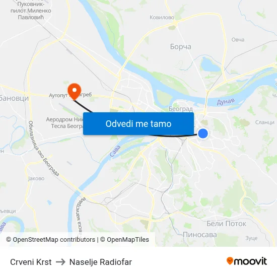 Crveni Krst to Naselje Radiofar map