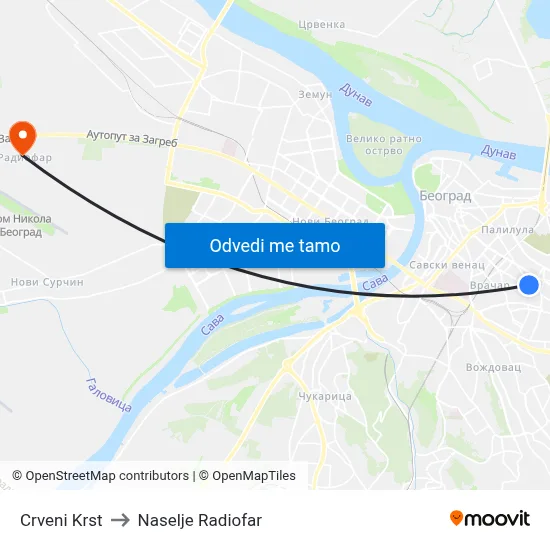 Crveni Krst to Naselje Radiofar map