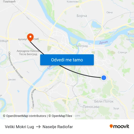 Veliki Mokri Lug to Naselje Radiofar map