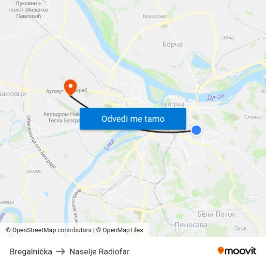 Bregalnička to Naselje Radiofar map