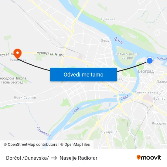 Dorćol /Dunavska/ to Naselje Radiofar map