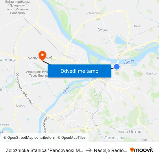 Železnička Stanica "Pančevački Most" to Naselje Radiofar map
