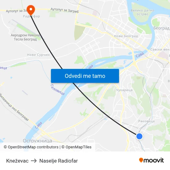 Kneževac to Naselje Radiofar map