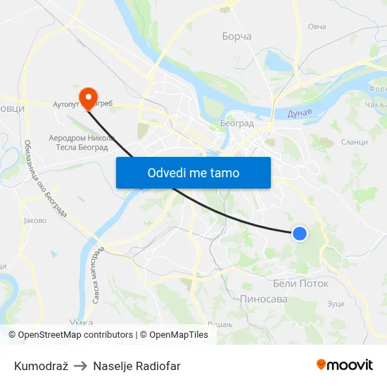 Kumodraž to Naselje Radiofar map