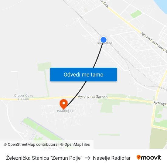 Železnička Stanica "Zemun Polje" to Naselje Radiofar map