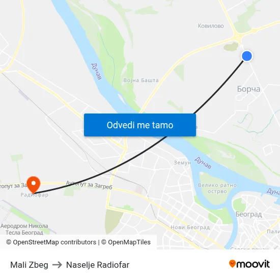 Mali Zbeg to Naselje Radiofar map