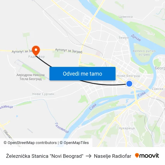 Železnička Stanica "Novi Beograd" to Naselje Radiofar map