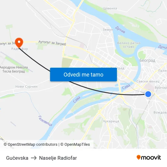 Gučevska to Naselje Radiofar map