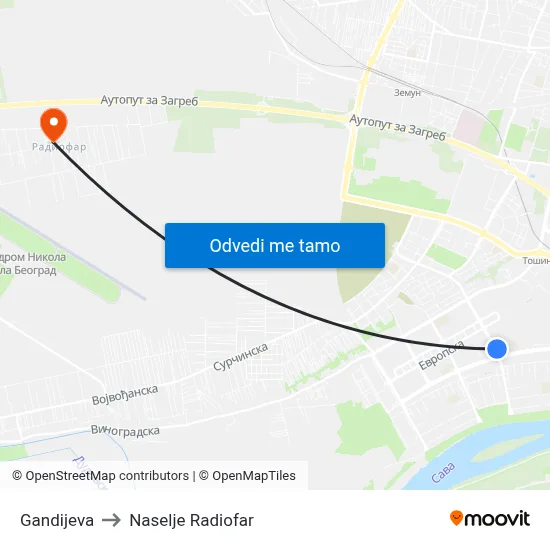 Гандијева to Naselje Radiofar map