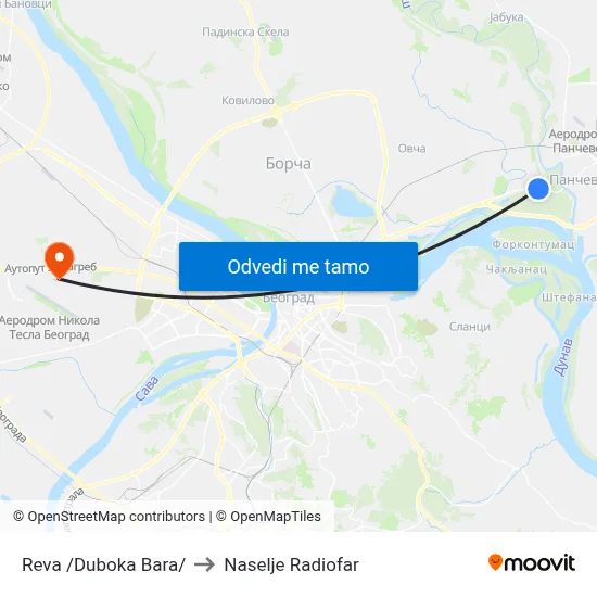 Reva /Duboka Bara/ to Naselje Radiofar map