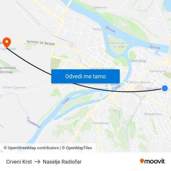 Crveni Krst to Naselje Radiofar map