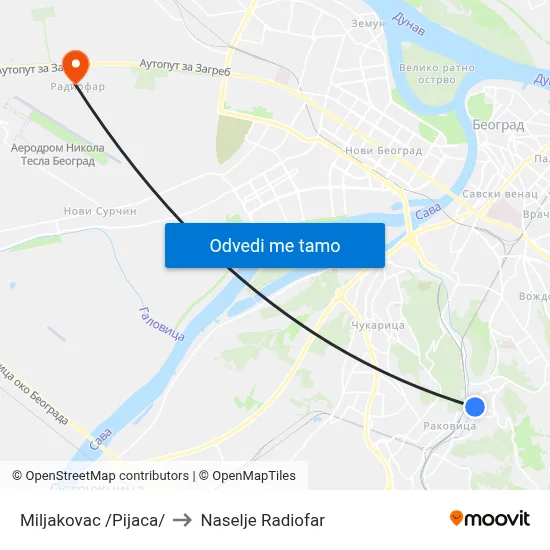 Miljakovac /Pijaca/ to Naselje Radiofar map
