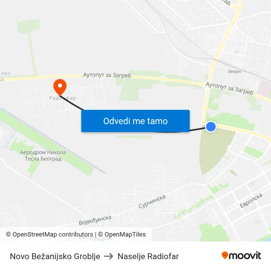 Novo Bežanijsko Groblje to Naselje Radiofar map