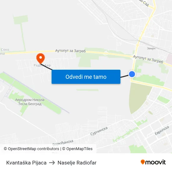 Kvantaška Pijaca to Naselje Radiofar map