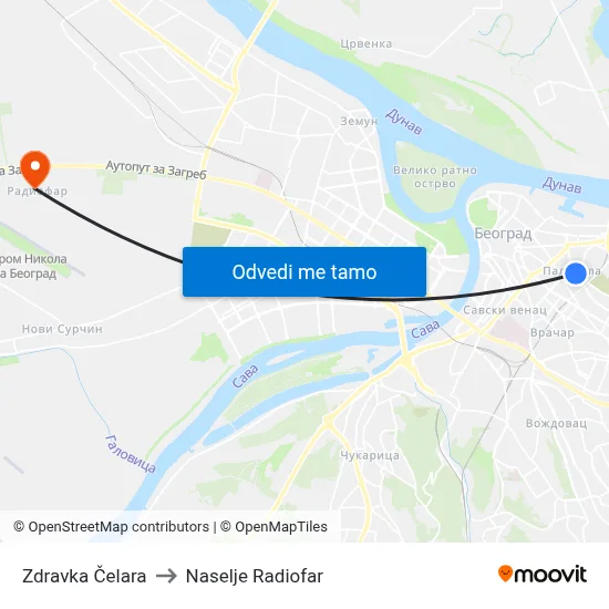 Zdravka Čelara to Naselje Radiofar map