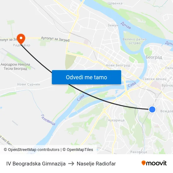 IV Београдска Гимназија to Naselje Radiofar map