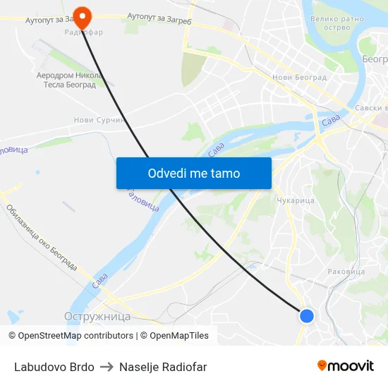 Labudovo Brdo to Naselje Radiofar map