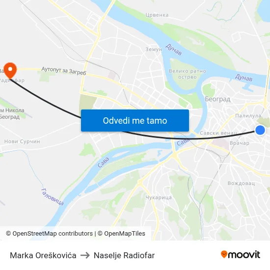 Марка Орешковића to Naselje Radiofar map