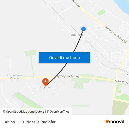 Altina 1 to Naselje Radiofar map