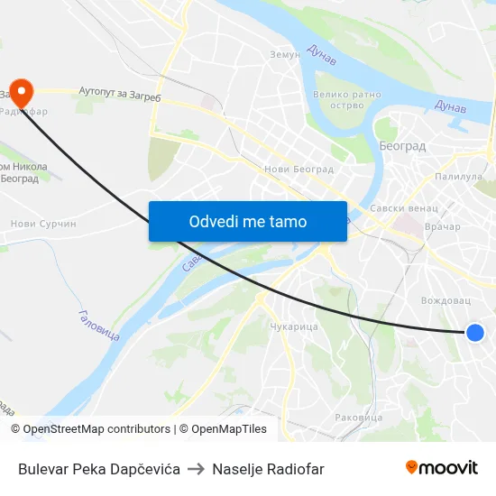 Bulevar Peka Dapčevića to Naselje Radiofar map