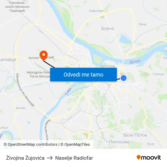 Живојина Жујовића to Naselje Radiofar map