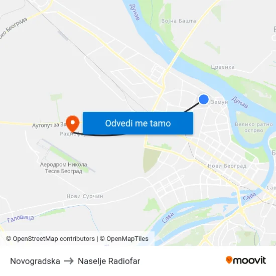 Novogradska to Naselje Radiofar map