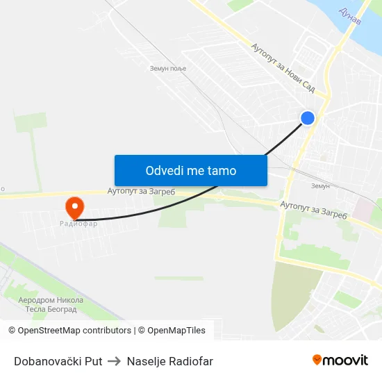 Dobanovački Put to Naselje Radiofar map