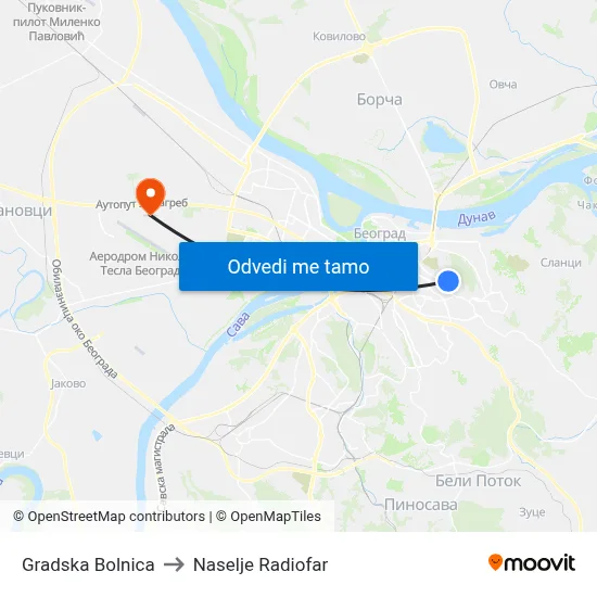 Gradska Bolnica to Naselje Radiofar map
