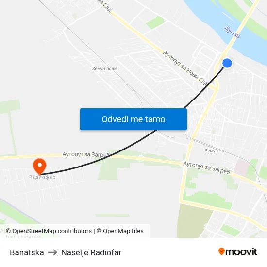 Banatska to Naselje Radiofar map