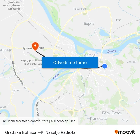 Градска Болница to Naselje Radiofar map