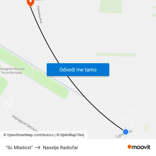 "Sc Mladost" to Naselje Radiofar map