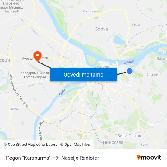 Pogon "Karaburma" to Naselje Radiofar map