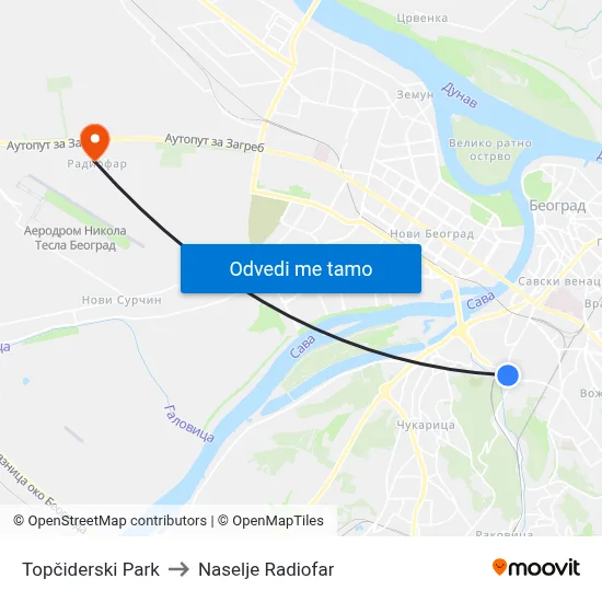 Топчидерски Парк to Naselje Radiofar map