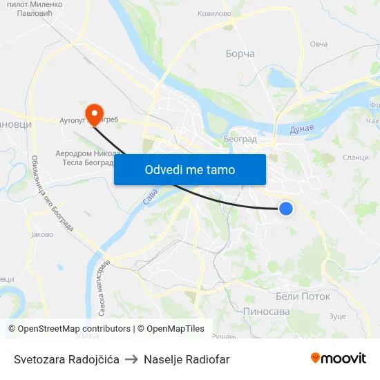 Svetozara Radojčića to Naselje Radiofar map