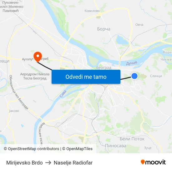 Mirijevsko Brdo to Naselje Radiofar map