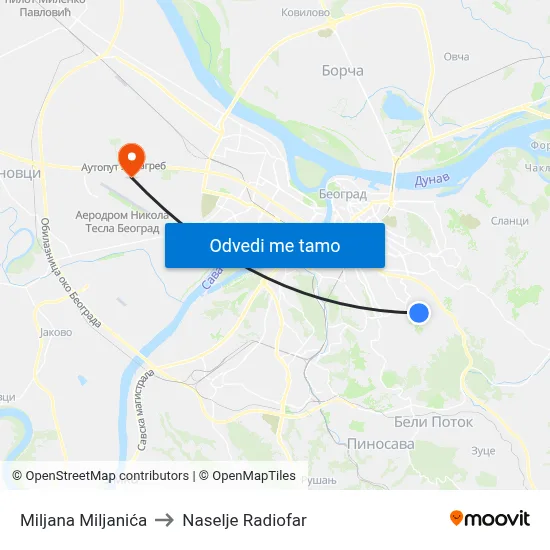 Miljana Miljanića to Naselje Radiofar map