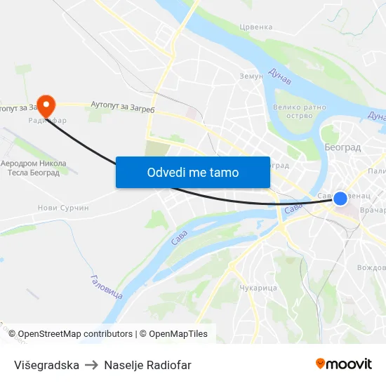 Вишеградска to Naselje Radiofar map