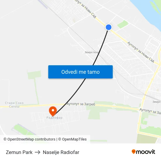 Zemun Park to Naselje Radiofar map